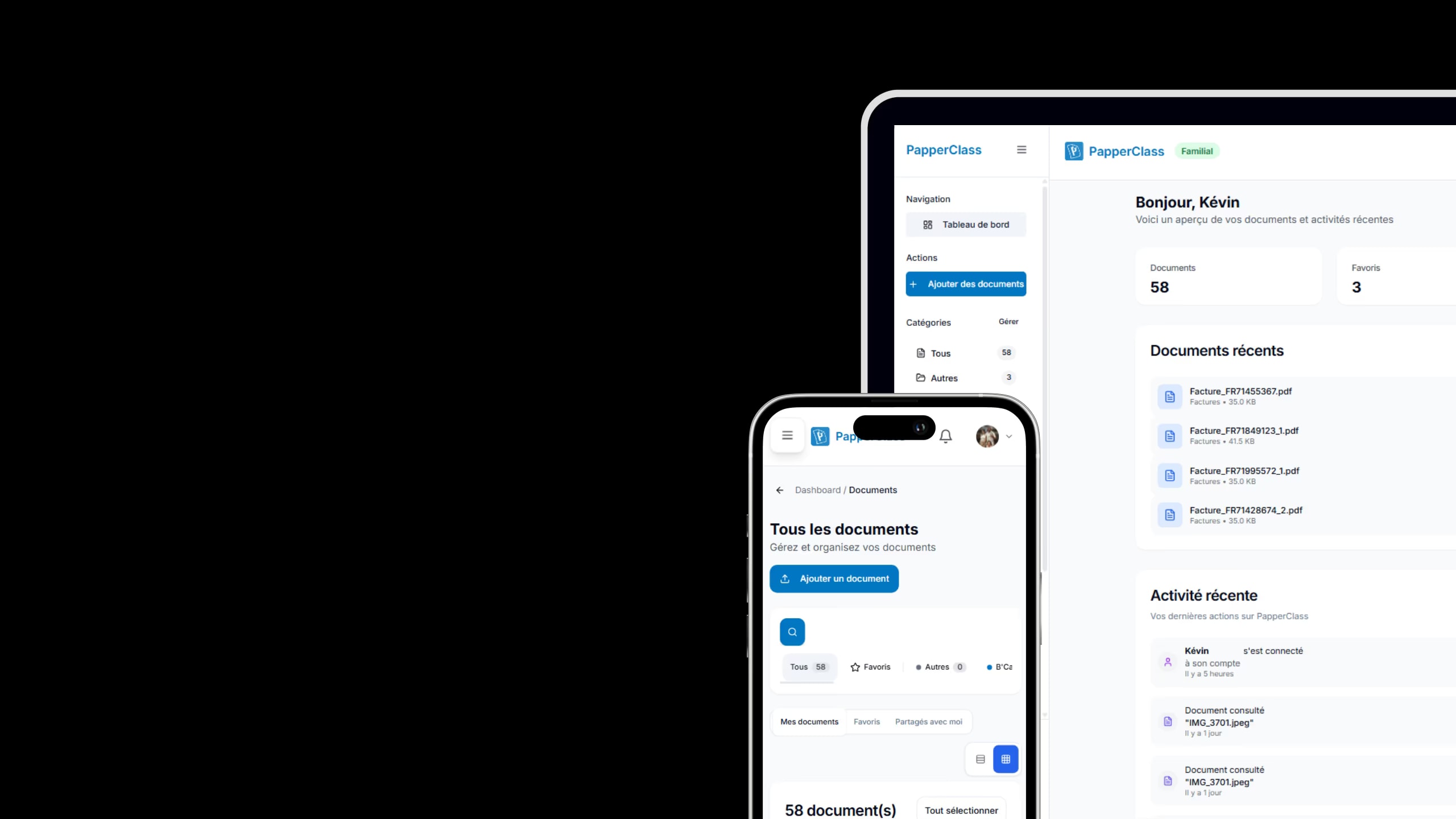 Tableau de bord PapperClass : Gérez tous vos documents administratifs en un clic avec l'IA Dashboard PapperClass - Interface de gestion documentaire